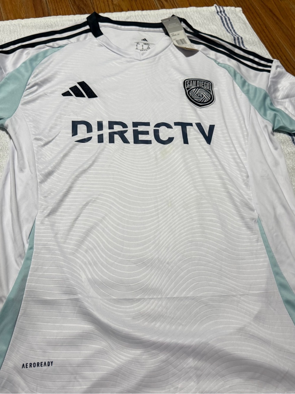 adidas White Soccer Jersey with Black Stripes
